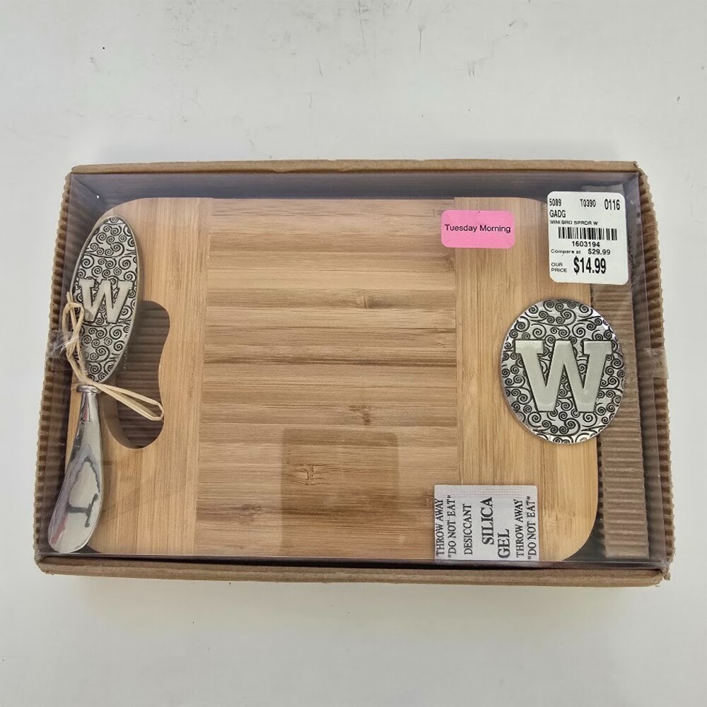 THIRSTYSTONE - Small Serving Board with Matching Spreader, Initial W NEW